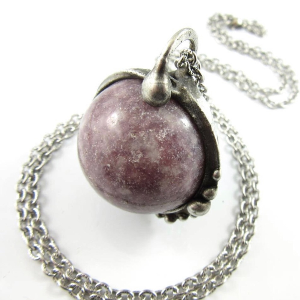 Crystal necklace - lepidolite crystal ball necklace